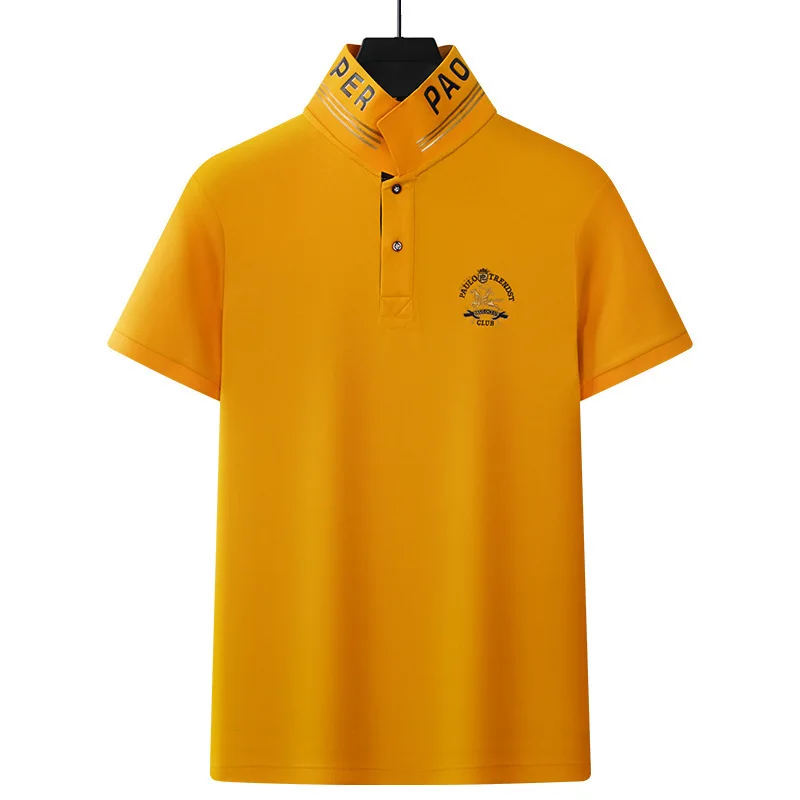 Summer Men's Short Sleeved Embroidered Lapel T-shirt Lightweight Streetwear Fashionable Breathable Retro Business Casual Top