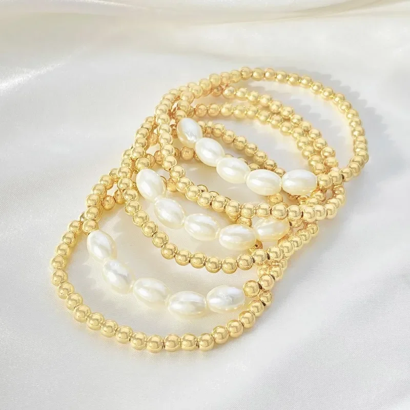 2024 Chunky Simulated Pearl Stackable Stretch Bracelet Set Beaded Ball Adjustable Multilayered Elastic Bangles for Women Jewelry image 5