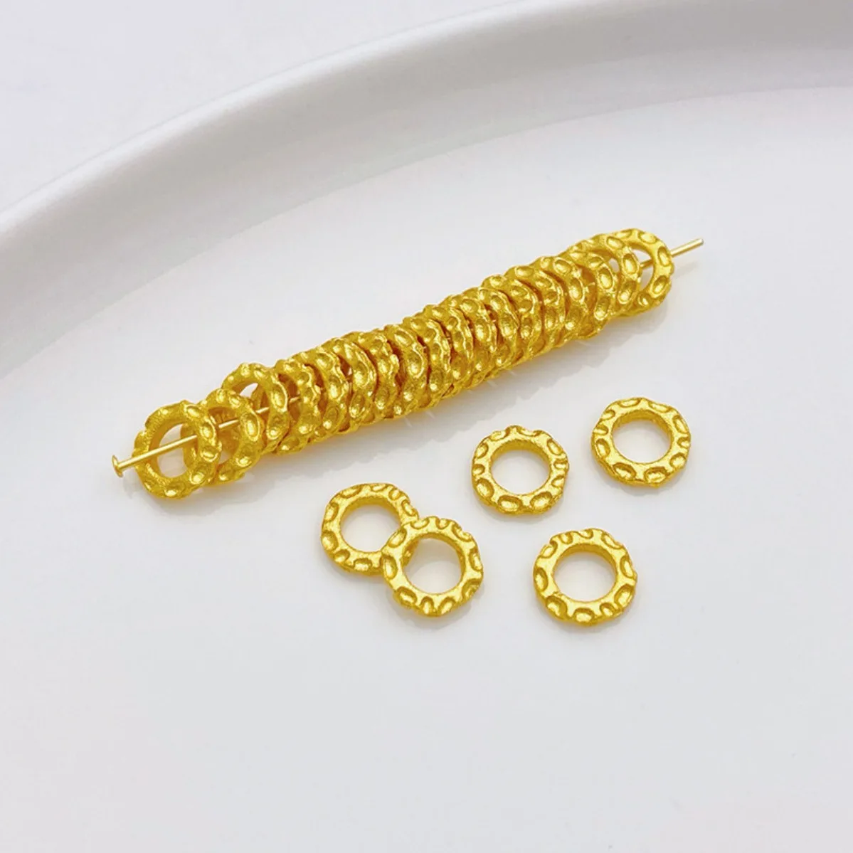 Vietnam Gold Strong Color Retention Matte Hammered Spacer Discs & Slide Rings DIY Bracelet Necklace Jewelry Making Supplies