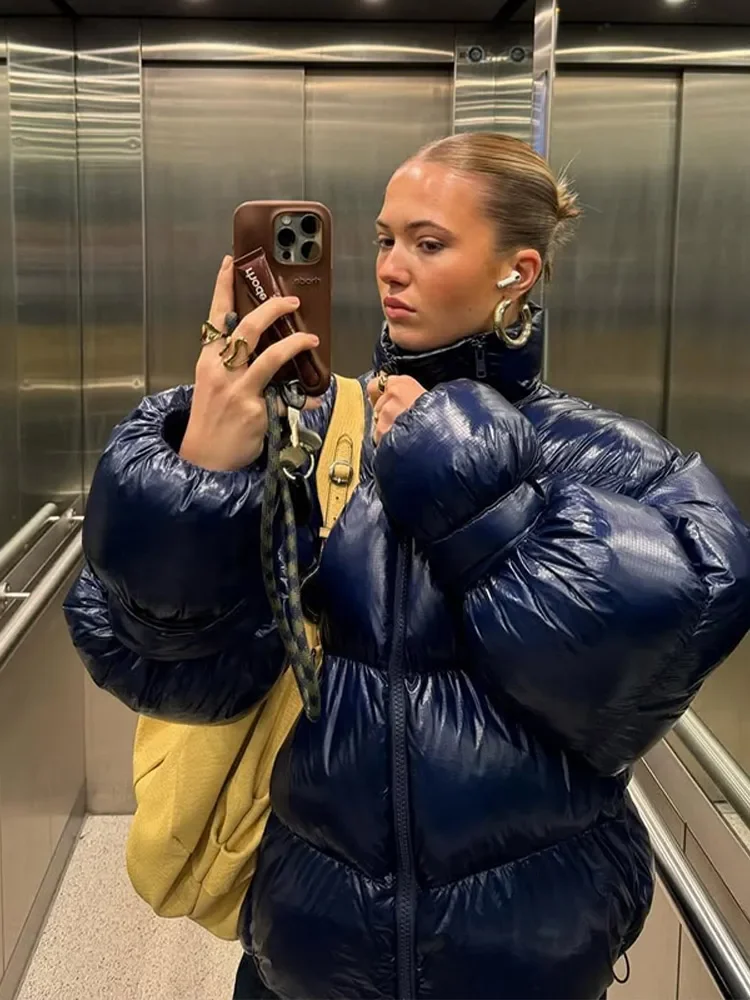 

Casual Coat Versatile Street Women's Warm Jackets Stand Collar Layered Zipper Cotton Jacket Woman Loose Solid Color Long Sleeves