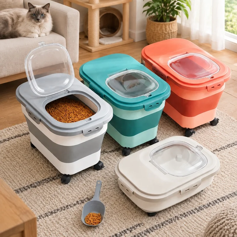 Durable Foldable Container with Tight-Sealing Cap for Organizing Dry Pet Food, Grains, and Rice in Kitchen