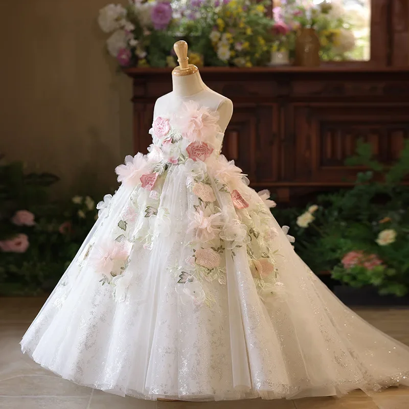 Child Dress Baby Girls Luxury Princess Dresses Little Girl Birthday Party Banquet Evening Gown Wedding Flower Kids Summer Frocks