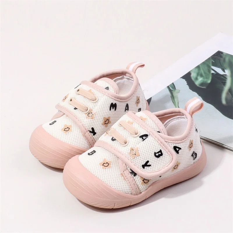 Infant Baby Girls Moccasins Sneakers Letter Pattern Mesh Breathable Shoes Prewalker Anti-Slip Shoes First Walker Shoes