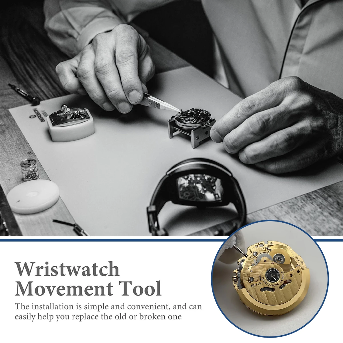 حركة NH71 عالية الدقة لحفظ الوقت الذهبي هيكل عظمي حركة أوتوماتيكية ميكانيكية 24 جواهر 3 أيدي حركة ساعة NH71A #6