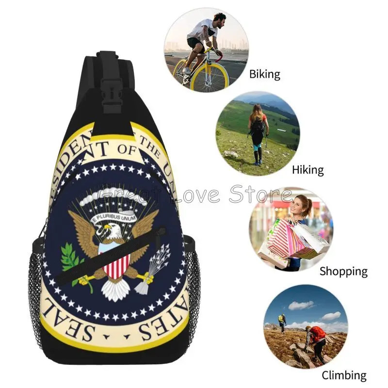 ختم رئيس الولايات المتحدة حقيبة كروسبودي حقيبة الصدر المحمولة حقيبة السفر عارضة للسفر التخييم المشي لمسافات طويلة