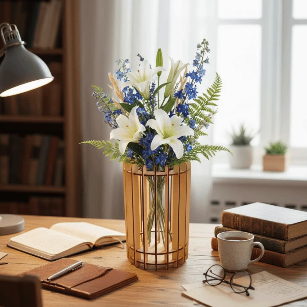 Flower Arrangements Handmade 3D Puzzle Vase Artistic Unique Flower Display Stand Decorative DIY Wooden Vase for Flower Lovers
