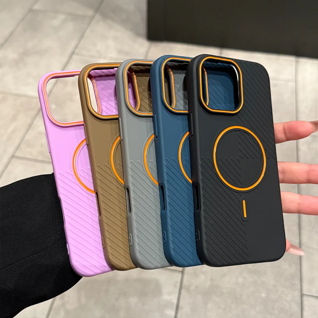 Diagonal stripe contrasting color fine ring magnetic phone case For iPhone 16Pro Max 15Pro Max 14Pro Max 13 12 Pro Max soft case