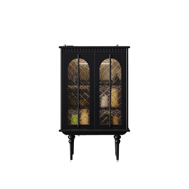 

French retro solid wood side cabinet, American dining side cabinet, glass door storage wine cabinet, living room display