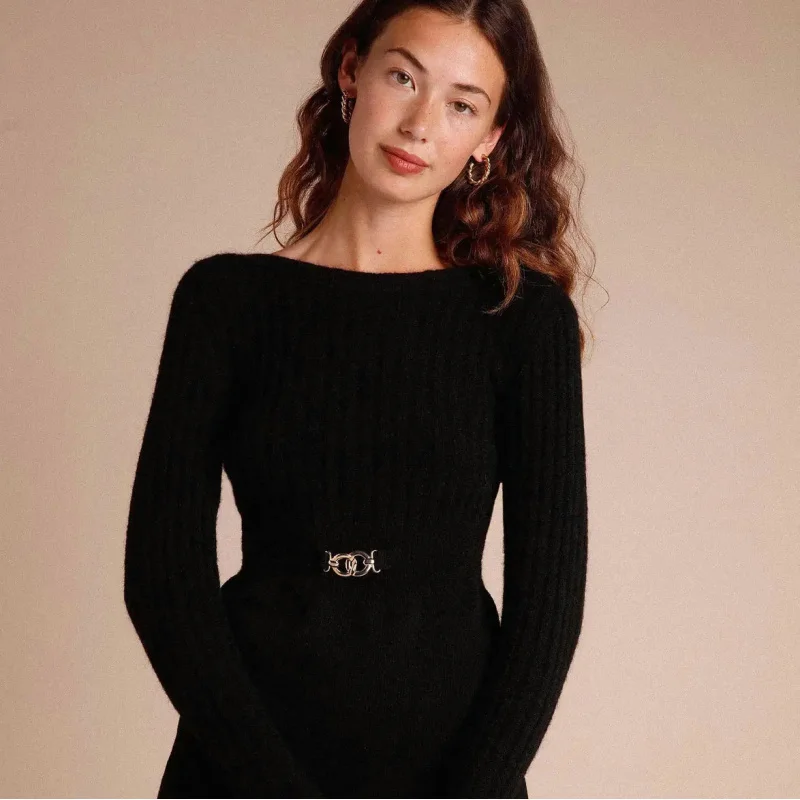 

Spot Goods518Summer New2025Short Waist-Cinching Round Neck Knitted Sweater Dress French Retro Women's Fashion