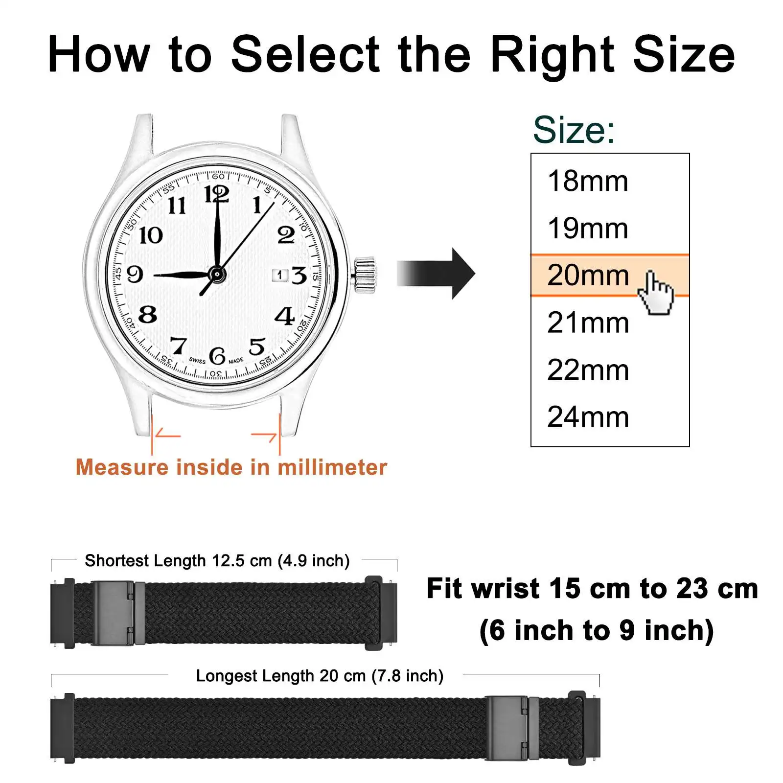 Wocci Elastic Nylon Watch Straps 18mm-22mm Premium Neat Woven Watchbands Quick Release Replacement Stainless Steel Buckle