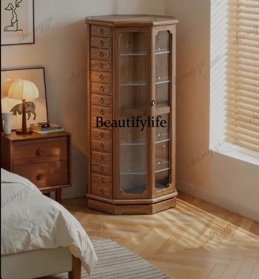 New Chinese-style solid wood rotating cabinet Solid wood rotating display storage chest retro
