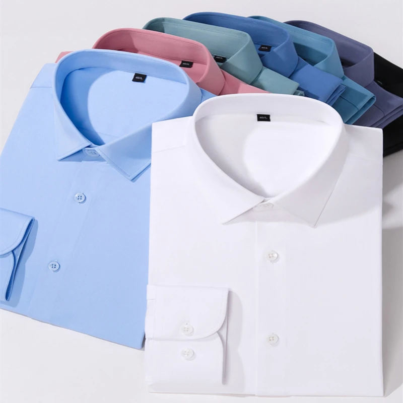 

Бамбуковое волокно 8XL Рабочая сине-белая рубашка Мужская рубашка с длинным рукавом Slim Fit Формальная деловая повседневная офисная мужская рубашка с длинным рукавом