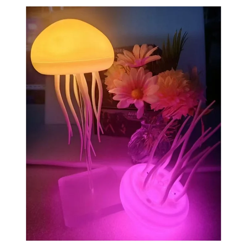 A02M-Cute Rotating Jellyfish LED Nihgt Night Light Hanging Bedside Lamp Gradient Voice Control RGB Table Lamps Room Decor