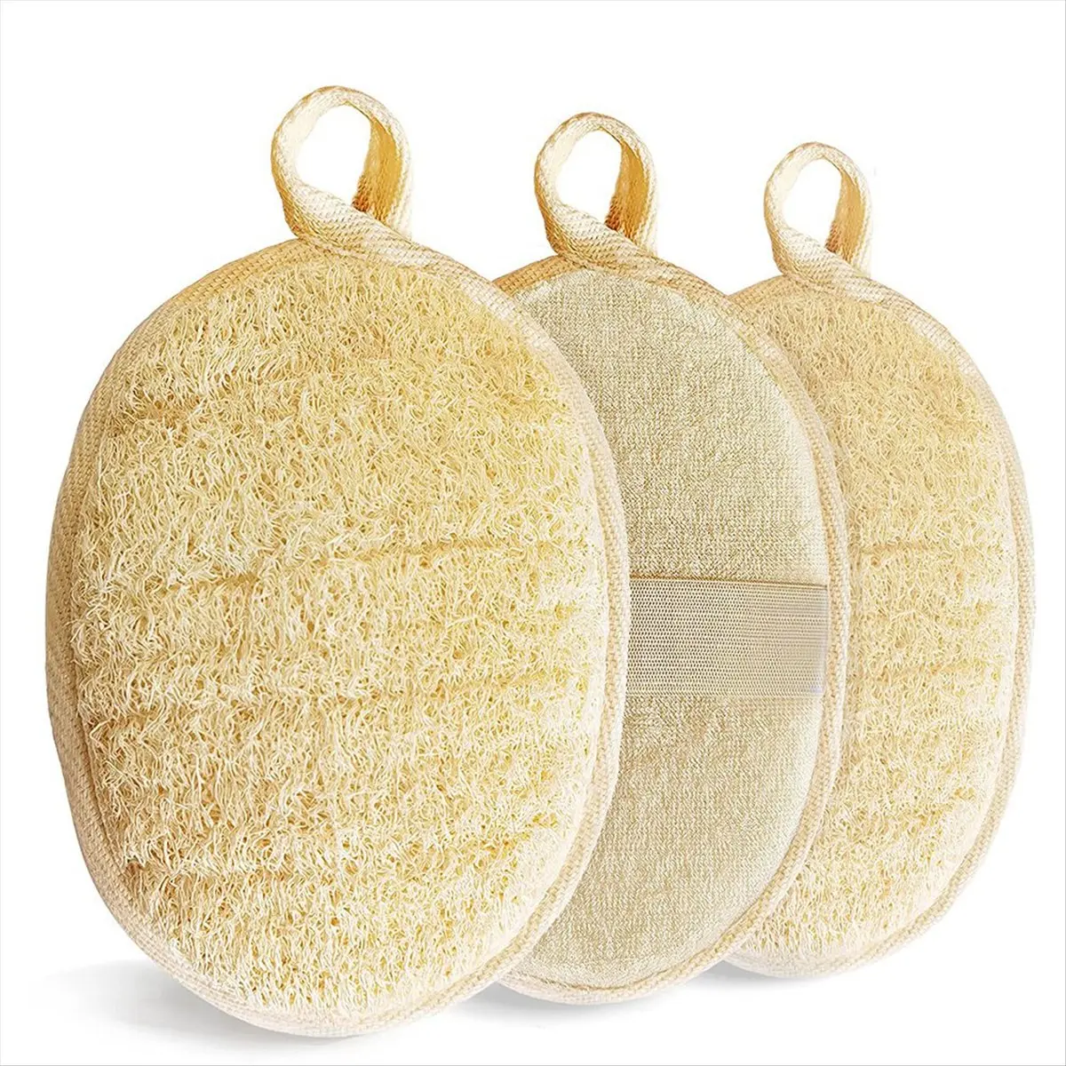 A56K Natural Loofah Sponge Exfoliating Body Scrubber,Eco-Friendly Shower Luffa Sponge, Loofah for Women and Men 3 Pack