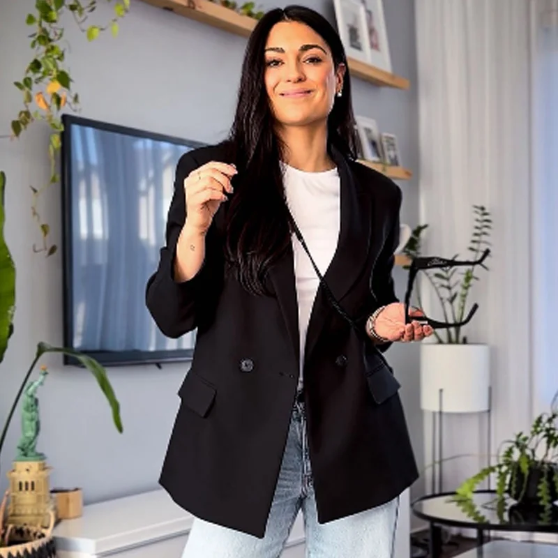 HXAO Dames Blazers Kantoorkleding Vrouw Bruin Kaki Gebroken Wit Zwart Blazer Vrouw Lange Mouw Getailleerd Jasje Hoge Kwaliteit Blazers