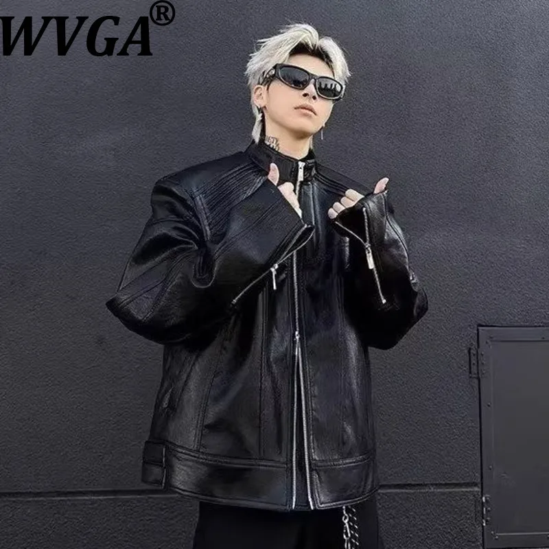 WVGA Spring Autumn New Man Niche Deconstructed High-end Stylish Jacket Casual PU Leather Turn-Down Collar Short Coats Ins W21757