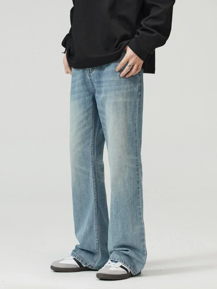 

Jeans Men Flare Pants Denim Floor Length Pant Straight Trousers Slim Ft Casual Regular High Waist Splice Autumn Winter