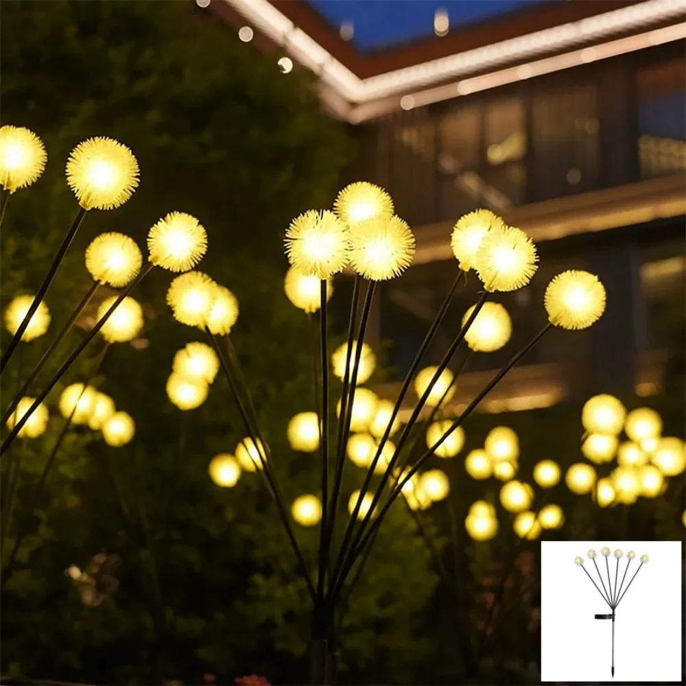 6LED Solar Dandelion Courtyard Light, Ground Inserted Plush Ball Shaped Light, Outdoor Garden Terrace Lighting Decoration light