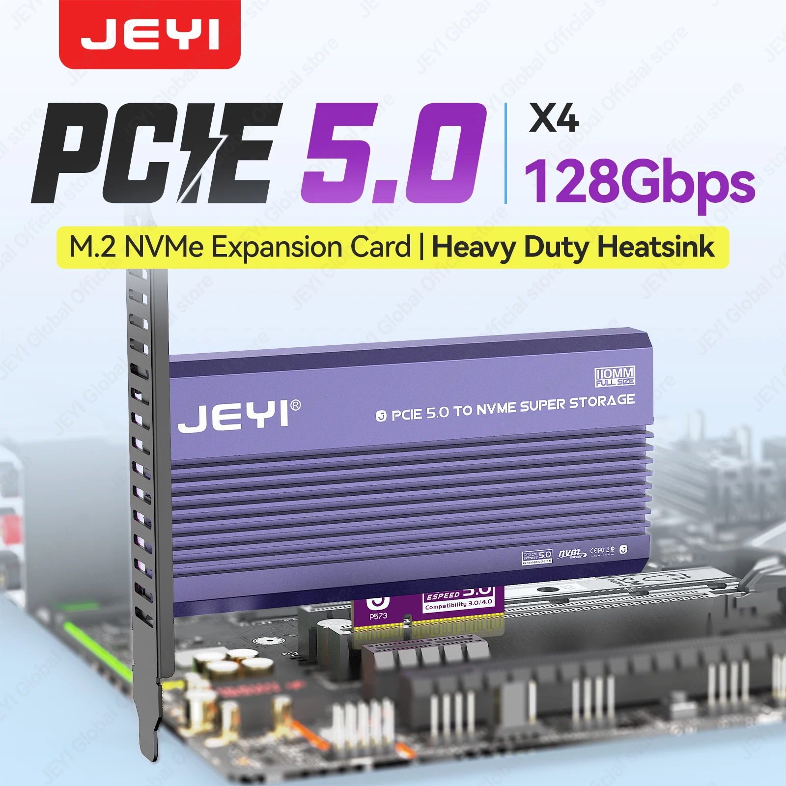 Image of JEYI PCIe 5.0 zu M.2 NVMe Erweiterungskarte mit Kühlkörper 128Gbps M.2 SSD zu PCIe 5.0 NVME Adapterkarte für PCIe X4/X8/X16 Steckplatz