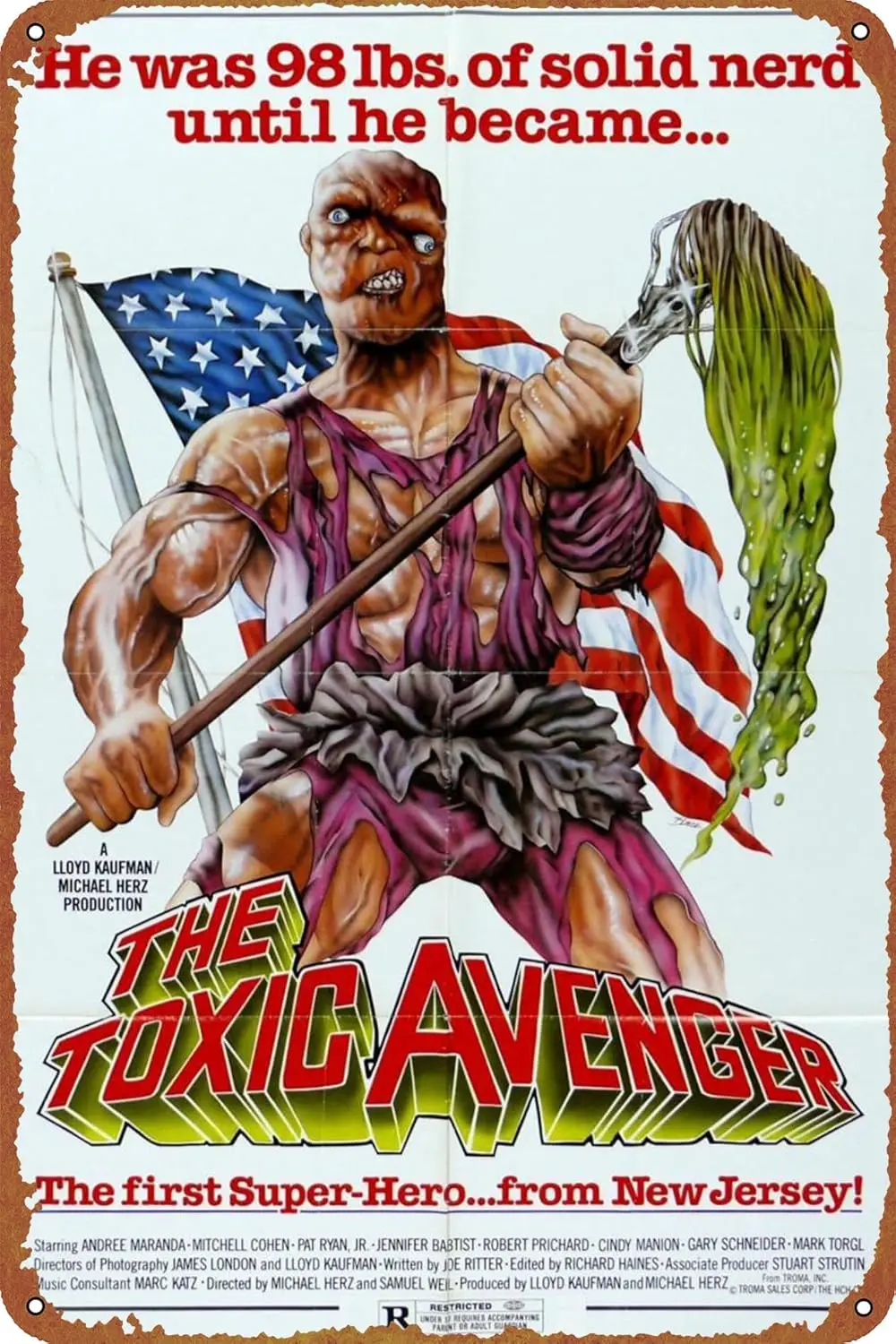 علامة ملصق فيلم The Toxic Avenger علامة معدنية من القصدير ديكور فني جداري - علامة ريترو لهدايا ديكور المنزل - 8 × 12 بوصة #1