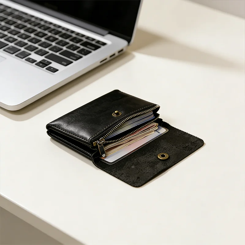 New Japanese‑Korean Style Short Wallet for Men & Women, Casual Snap Closure Money Clip, Handmade Large‑Capacity Coin Purse