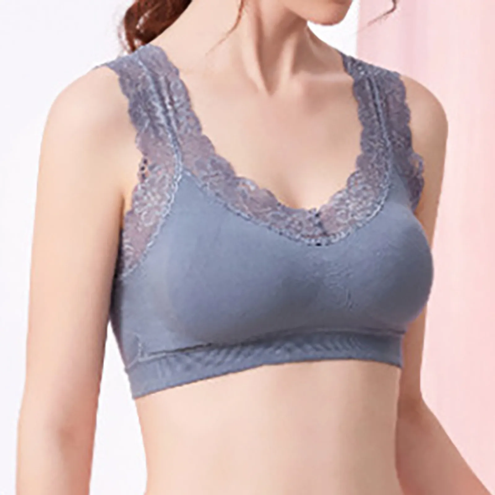 

Comfortable Wide Shoulder Strap Seamless Sleep Bra Full Cup Sexy Lace Without Steel Ring Gather Push Up Everyday Bra For Girls