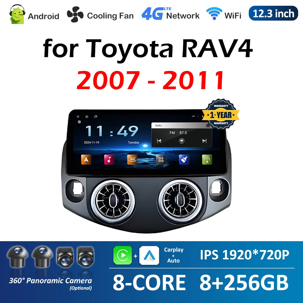 for Toyota RAV4 2007 2008 2009 2010 - 2011 Wireless Carplay DSP Stereo Car Video Radio Multimedia Player Cooling fan Autoradio