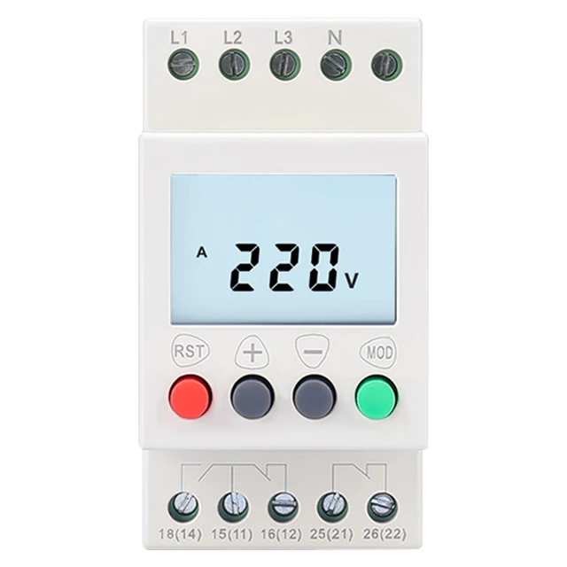 

3-фазный 4-проводной AC220V 230V защита от перенапряжения, реле защиты последовательности, ЖК-цифровой дисплей