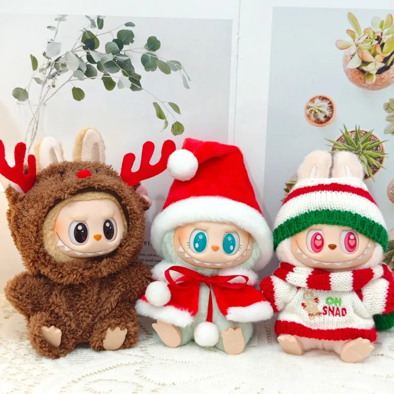 

Suitable for 17cm labubu Mini Doll Clothes Set Accessories Santa Claus Sweater Hat New Year Clothes(Clothing Only)
