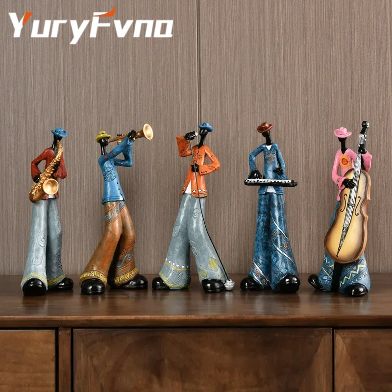 YuryFvna Modern Abstract Resin Music Band Figurine Musician Sculpture Musical Instrument Statue Home Office Living Room Decor