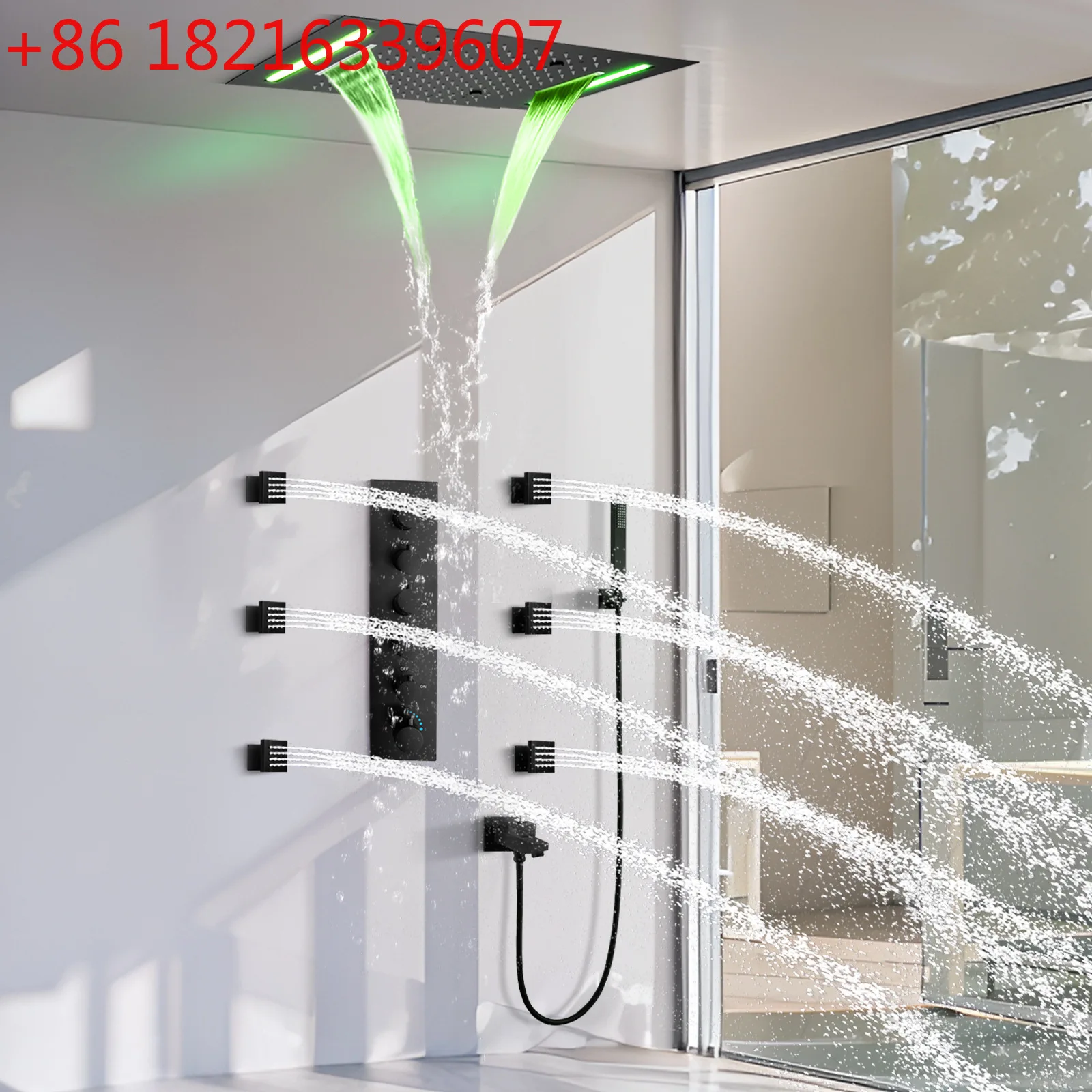 Ceiling hidden LED three-function top spray 360 * 500mm bathroom pre-embedded concealed installation