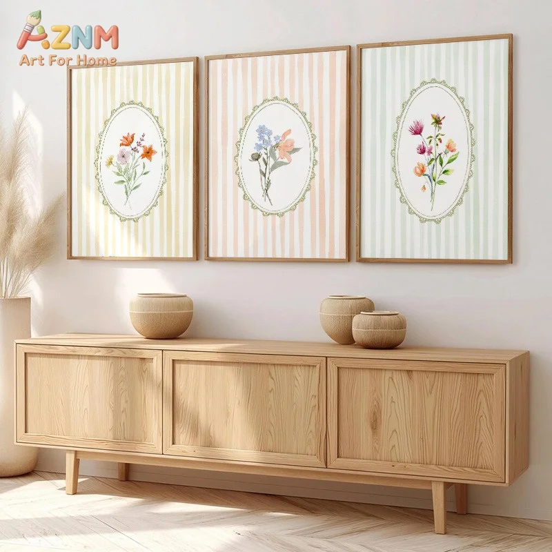1pc/3pcs Pink Striped Background Decorative Hanging Painting for Living Room Bedroom Entryway Wall Decor