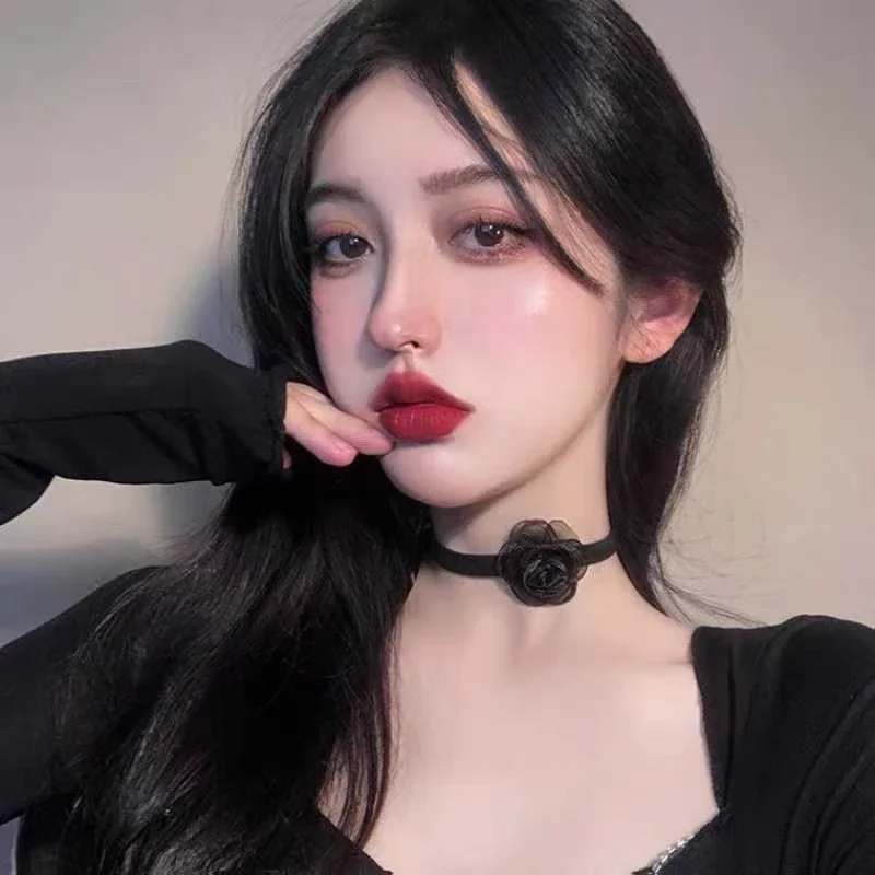 Black Rose Flower Organza Necklace for Women Party Sexy Lace Collar Neckband Chokers Wedding Clavicle Chain Jewelry Gift