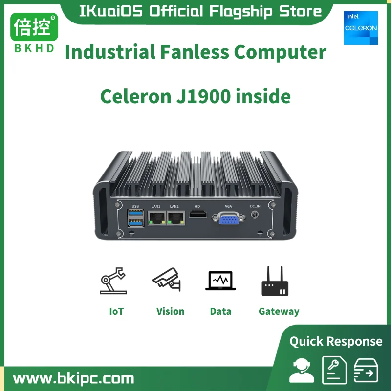 IKuaiOS G31 Celeron J1900 2LAN 2COM Fanless Industrial Computer for Automation IoT Machine Vision DAQ 2xRS232 1170-12