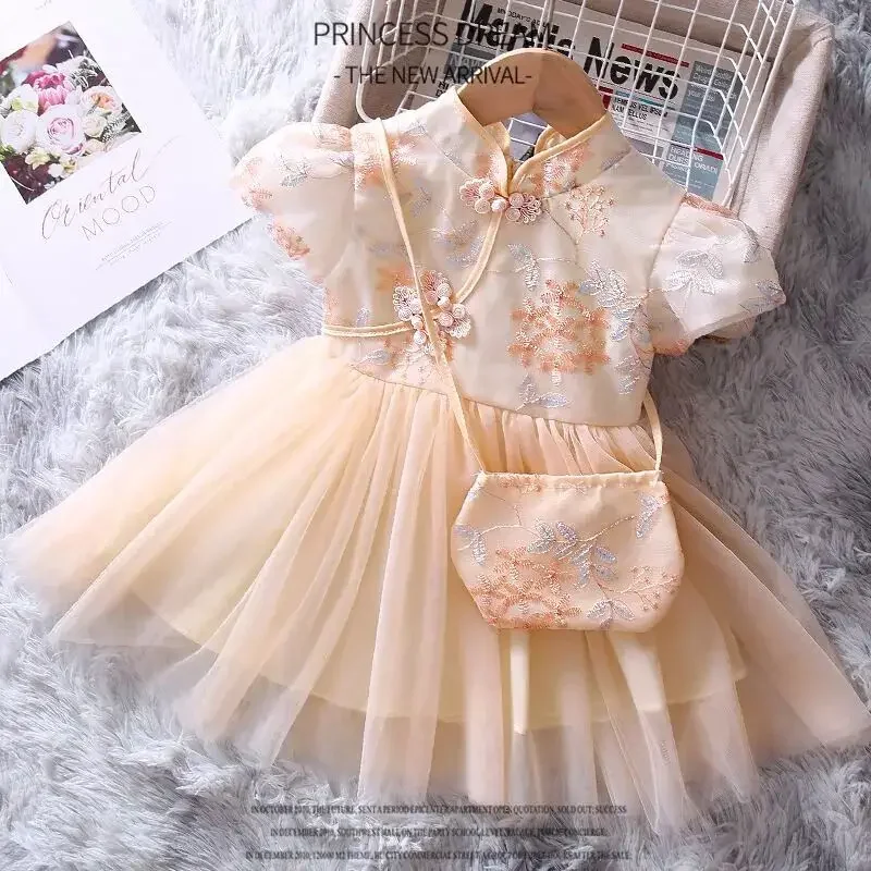 2026 New Girls' Summer Chinese Style Princess Dress Children's Tang Dress Cheongsam Ancient Costume Dress
