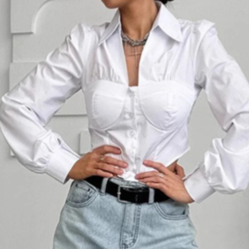 

Slim Fit Short Style Temperament Long Sleeved Shirt, Fashionable New Women's Top