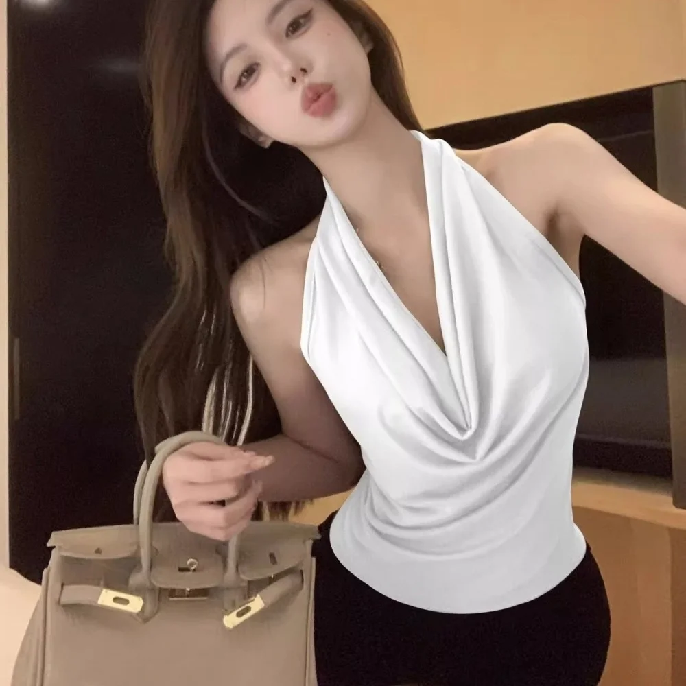 Verão 2025 Sexy Pendurado Ne Strap Colete Feminino Tamanho Pequeno Hot Girl Slim Fit Bal Outerwear Top Commute Sle Regular Th...