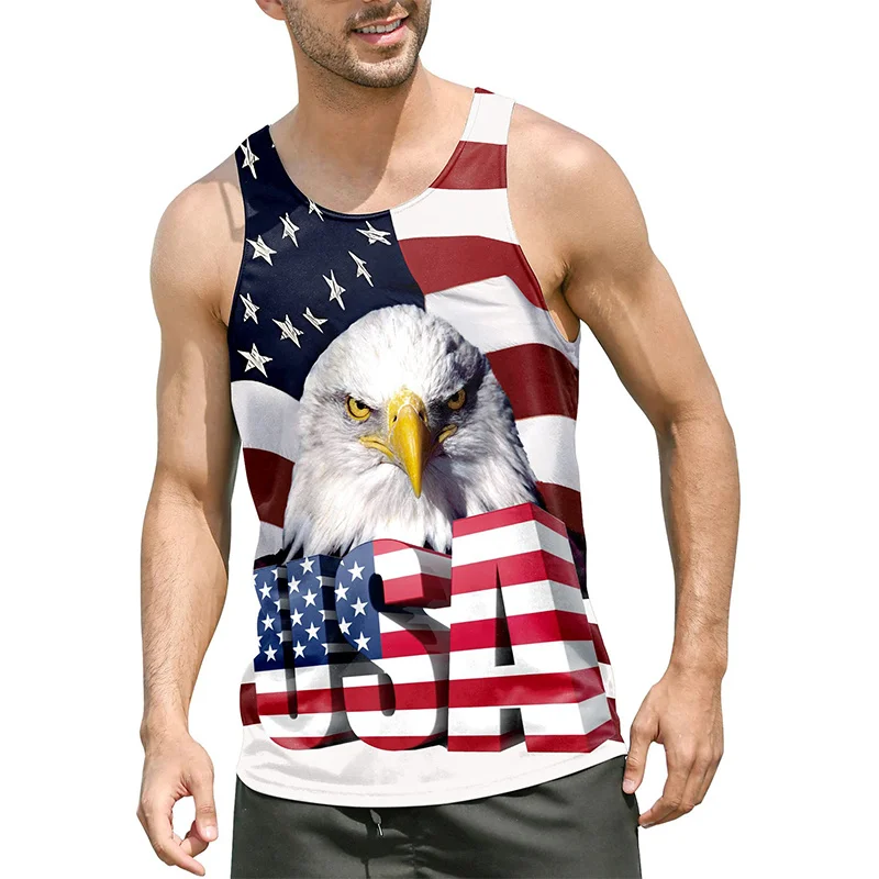 USA Eagle National Flag Graphic Tank Top Gym Clothing Men 3D Print Basketball Vest Summer Undershirt Harajuku Fashion Streetwear