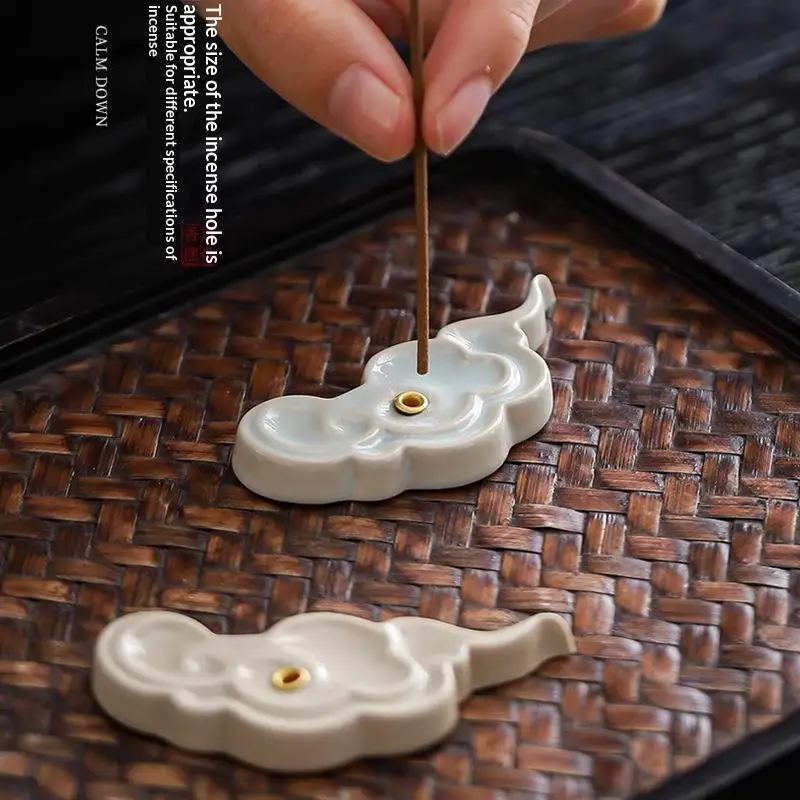 2026 NEW Auspicious Cloud Ceramic Incense Holder Mini, Sandalwood Agarwood Stick Burner Censer, Zen Meditation Altar Ornament