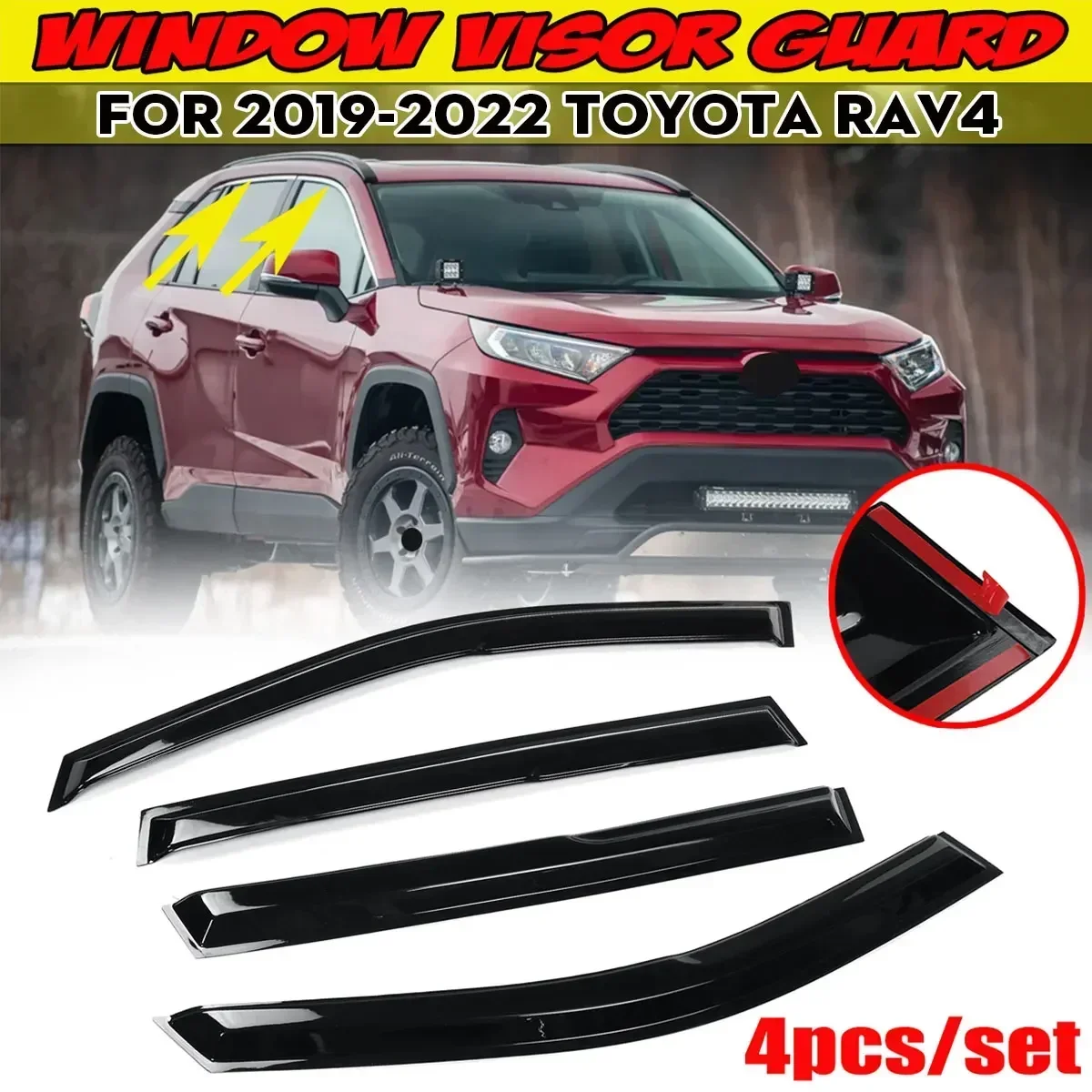 4x Car Window Visor Guard Vent Shade Ventvisor Window Visor Deflector Sun Rain Guard For Toyota For RAV4 20019-2020 Body Kit