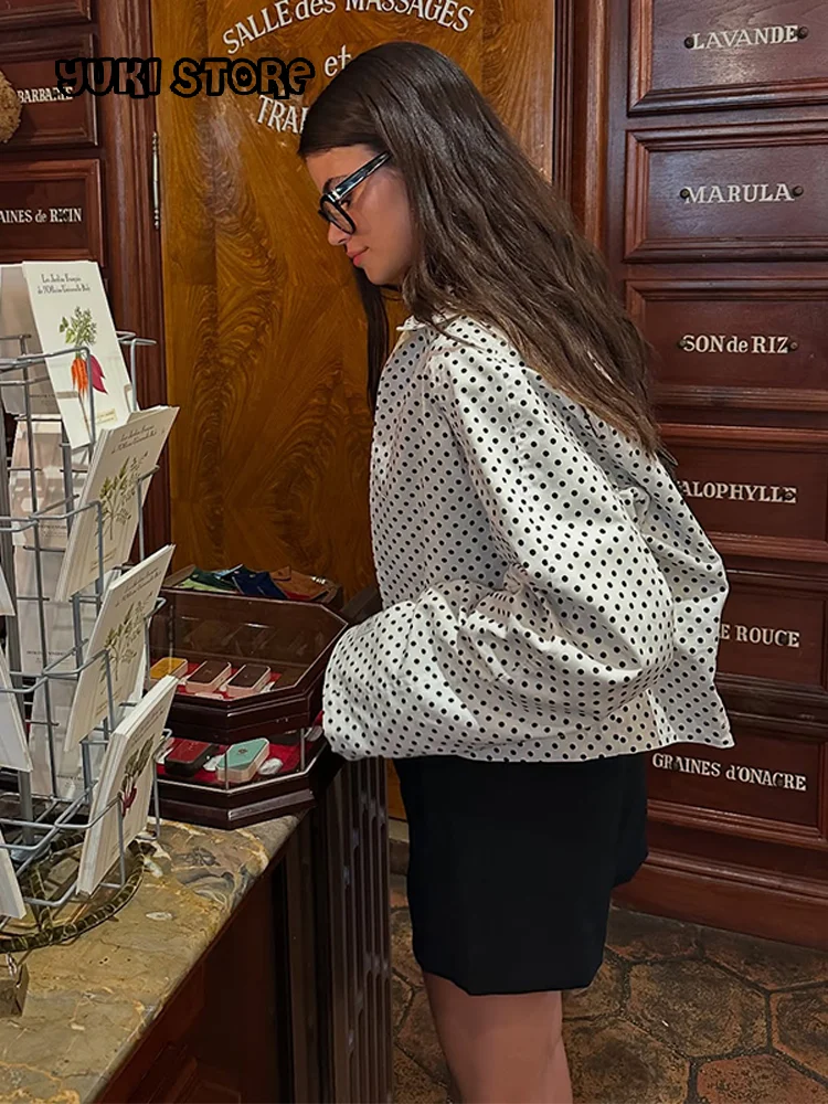 

Уличная однотонная двусторонняя куртка, женская однобортная куртка с лацканами и карманами в горошек, осень 2023, новая женская шикарная верхняя одежда