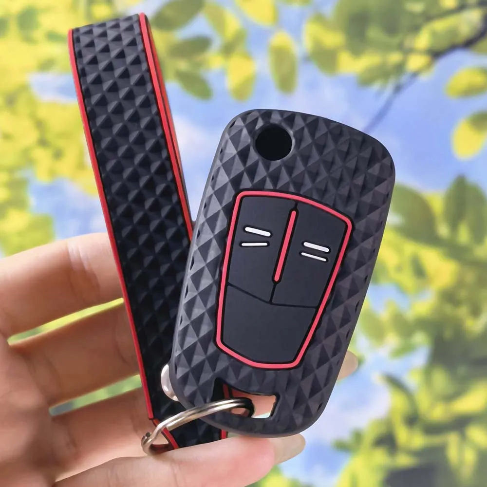 Grippy Diamond Silicone Key Sleeve With Keychain For Opel Vauxhall Astra H Corsa D Vectra C Zafira Signum 2 Button Fold Key Fob view 2