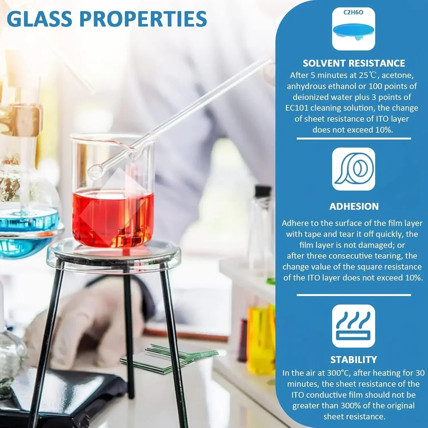 10 قطعة زجاج موصل مطلي بـ ITO 50x50x1.1 مللي متر مناسب للتجارب الكهروكيميائية المختبرية #5