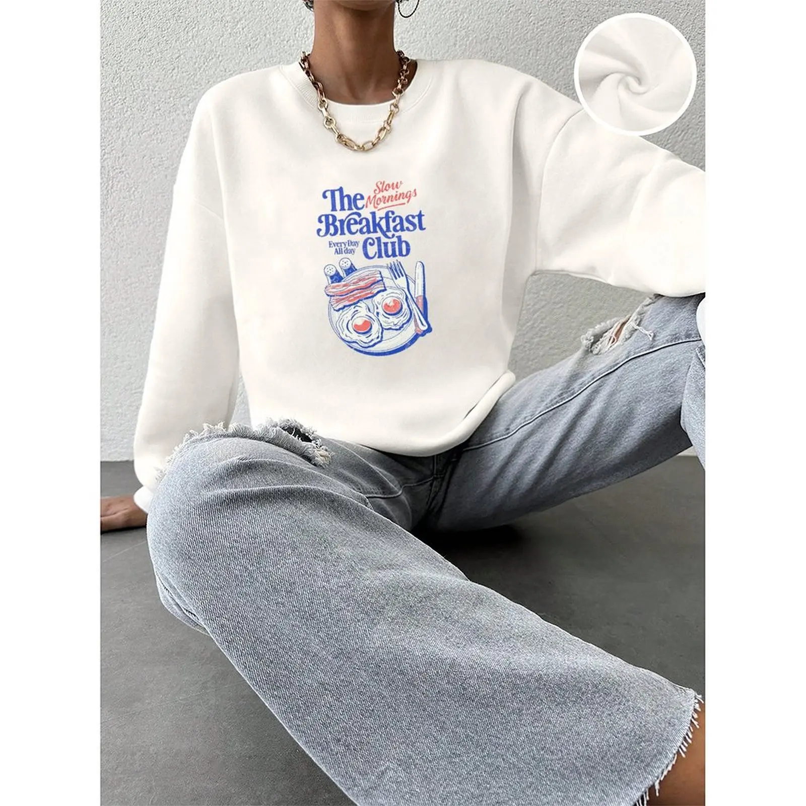 

Pullovers O-Neck Sweatshirts For Woman Long-sleeve Velvet Winter Casual Interesting Pattern Food Print Sweatshirt