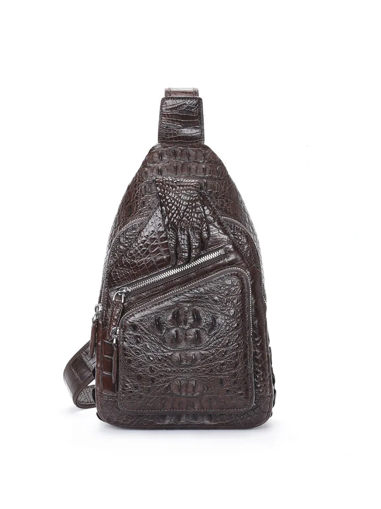 Bolso de pecho de cuero Real de cocodrilo para hombres, bolsos de hombro cruzados Vintage casuales, resistente al desgaste genuino de cuero bolso de viaje, moda