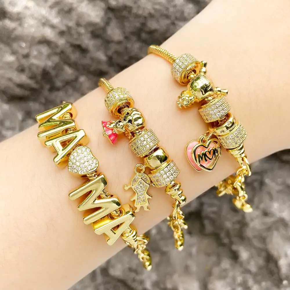 Clearance / Gold Plated Snake Chain MAMA Bracelets for Women CZ Crystal Statement Bracelets Dainty Jewelry Gifts brte59