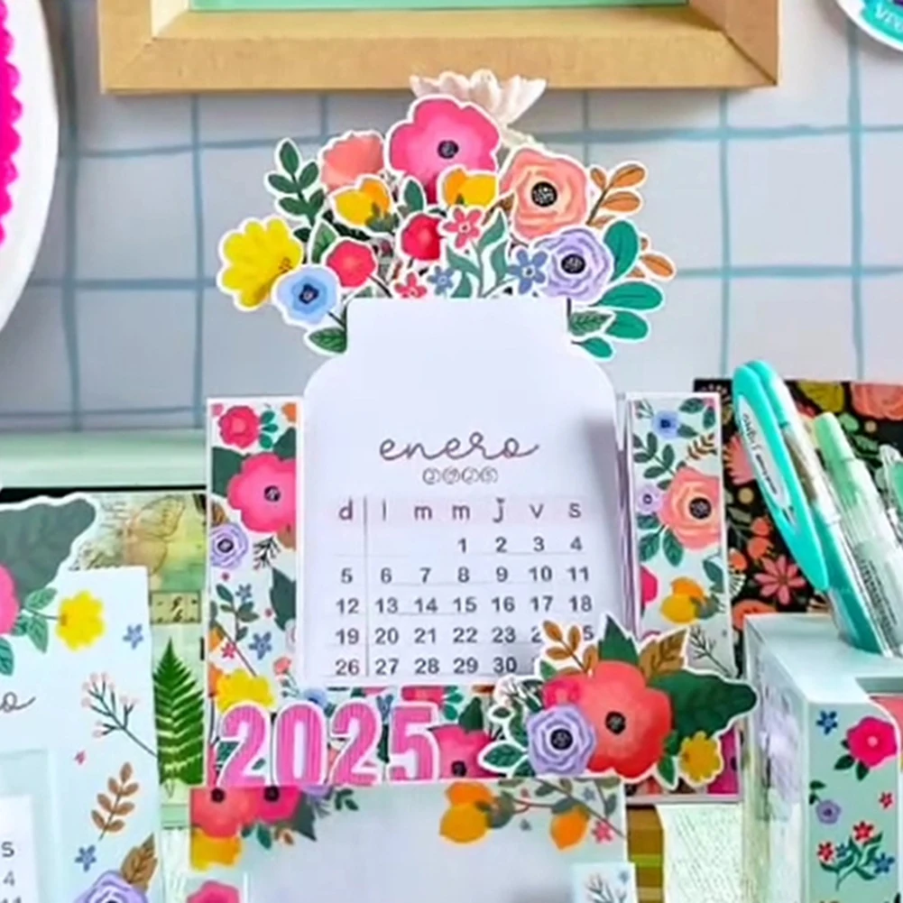 Bloomy Flowers Desk Calendar Unique Pattern Indoor Office Table Calendar For Office