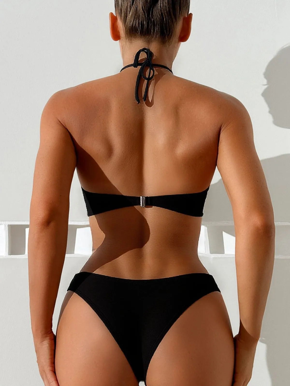 Summer Women's Triangle Panties Bikini 2-Piece Set Crisscross Tie Front Push Up & High Waist Bottom Solid Color Sexy Swimwear