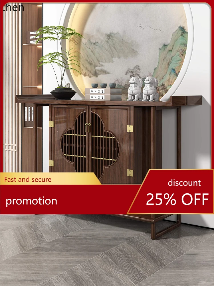 

ZML Entryway Table Black Walnut Wood Strip Case Living Room Wall-Mounted Offering Table Entryway Solid Wood Entryway Cabinet