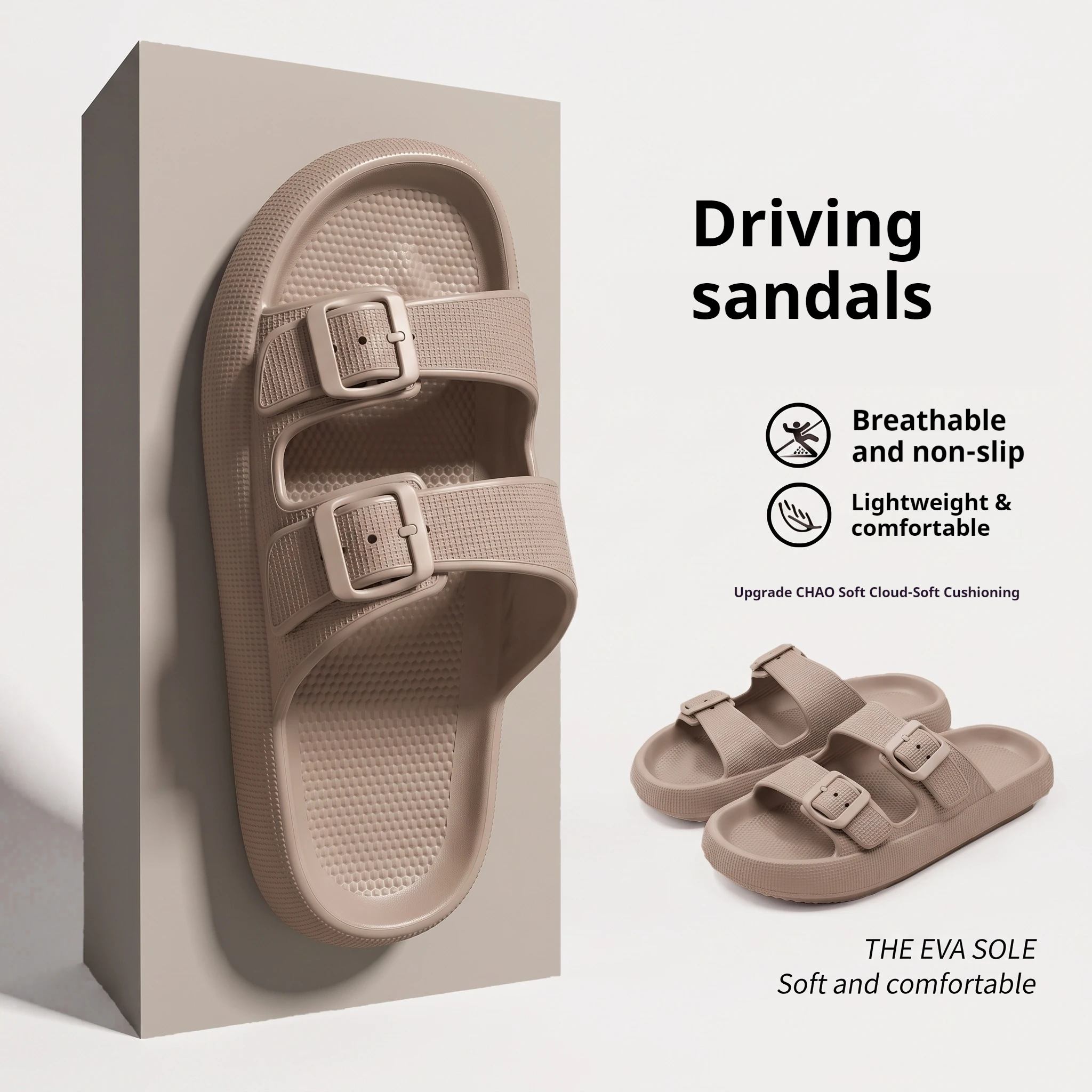 Herren Verstellbare Doppelschnallen-Sandalen EVA Cloud Weiche Dicke Plattform-Hausschuhe Atmungsaktive Rutschfeste Leichte Fahrer-Sandalen – Detail 6
